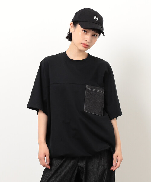 Purple&Yellow(パープルアンドイエロー)の「インレイデニム切り替えプルオーバー(Tシャツ/カットソー・メンズ・ネイビー/ブラック・SMALL/MEDIUM/LARGE)」の10枚目の写真