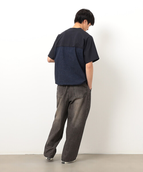Purple&Yellow(パープルアンドイエロー)の「インレイデニム切り替えプルオーバー(Tシャツ/カットソー・メンズ・ネイビー/ブラック・SMALL/MEDIUM/LARGE)」の13枚目の写真