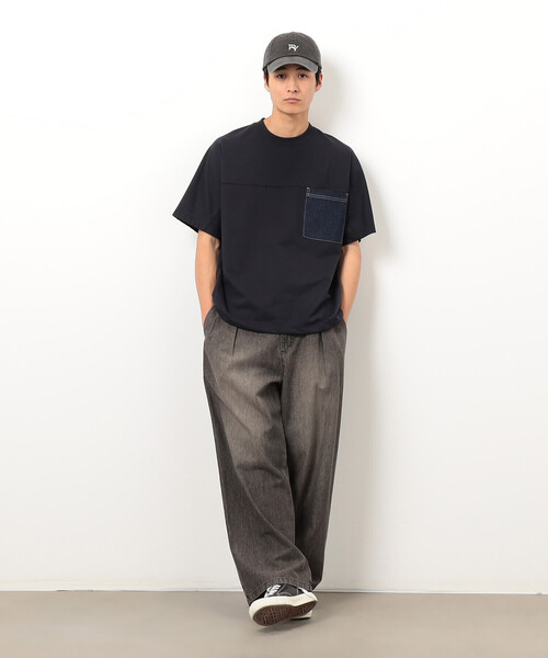 Purple&Yellow(パープルアンドイエロー)の「インレイデニム切り替えプルオーバー(Tシャツ/カットソー・メンズ・ネイビー/ブラック・SMALL/MEDIUM/LARGE)」の15枚目の写真