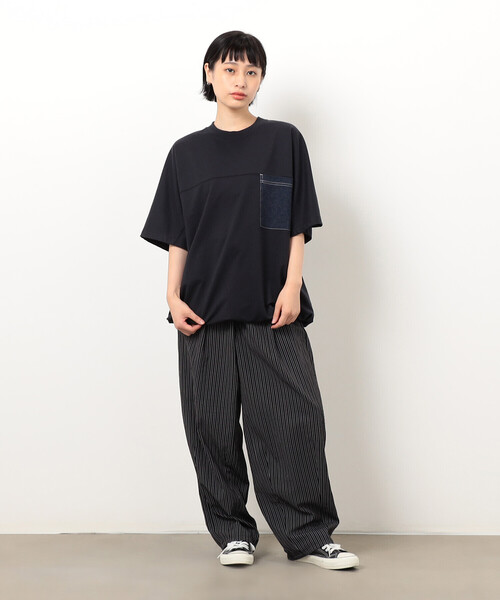 Purple&Yellow(パープルアンドイエロー)の「インレイデニム切り替えプルオーバー(Tシャツ/カットソー・メンズ・ネイビー/ブラック・SMALL/MEDIUM/LARGE)」の17枚目の写真
