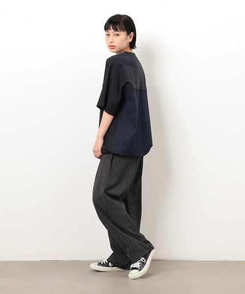 Purple&Yellow(パープルアンドイエロー)の「インレイデニム切り替えプルオーバー(Tシャツ/カットソー・メンズ・ネイビー/ブラック・SMALL/MEDIUM/LARGE)」の18枚目の写真