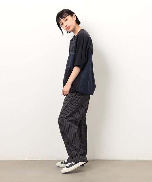 Purple&Yellow(パープルアンドイエロー)の「インレイデニム切り替えプルオーバー(Tシャツ/カットソー・メンズ・ネイビー/ブラック・SMALL/MEDIUM/LARGE)」の19枚目の写真