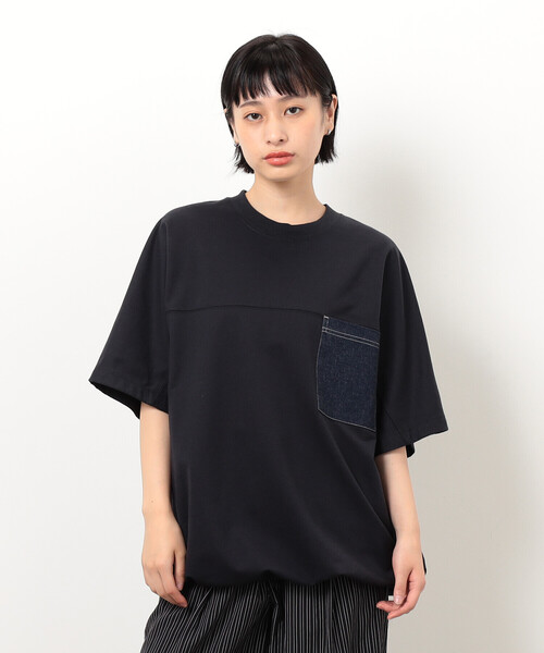 Purple&Yellow(パープルアンドイエロー)の「インレイデニム切り替えプルオーバー(Tシャツ/カットソー・メンズ・ネイビー/ブラック・SMALL/MEDIUM/LARGE)」の20枚目の写真