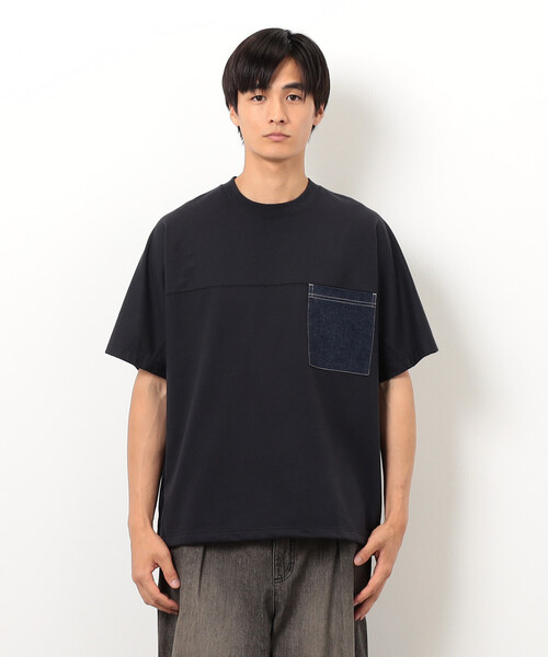 Purple&Yellow(パープルアンドイエロー)の「インレイデニム切り替えプルオーバー(Tシャツ/カットソー・メンズ・ネイビー/ブラック・SMALL/MEDIUM/LARGE)」の22枚目の写真