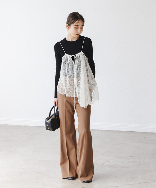 Noble（ノーブル）の「ハイストレッチナローフレアパンツ（スラックス・レディース・キャメル/ブラック・36/38/40/34）」の4枚目の写真