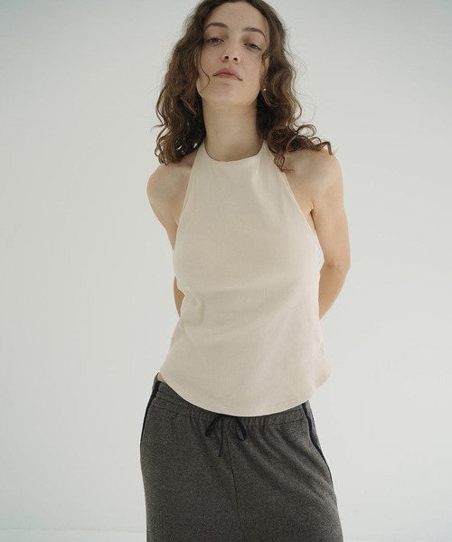 カットソー(長袖+七分) CLANE BACK OPEN RIB TOPS CLANE - バックオープン ロングスリーブカットソー - BACK OPEN HALTER