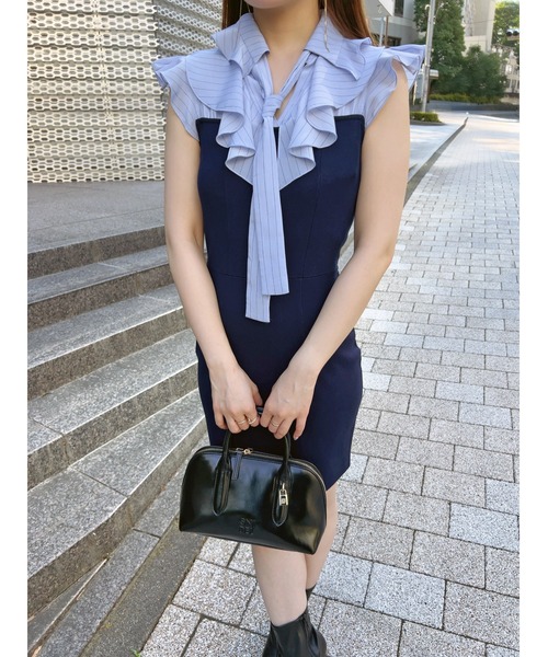 ♡SNIDEL sustainable チェックワンピース ブルー 2♡ Sustainableフリルカラードッキングミニワンピース（ワンピース