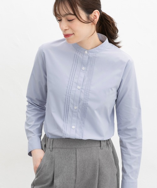 Honeys（ハニーズ）の「【らくらくアイロン】らくらくピンタックシャツ（ビジネスシャツ・レディース・グレイッシュベージュ/ホワイト/ネイビー/グレイッシュブルー/ブラック・L/3L/S/M/LL）」の12枚目の写真