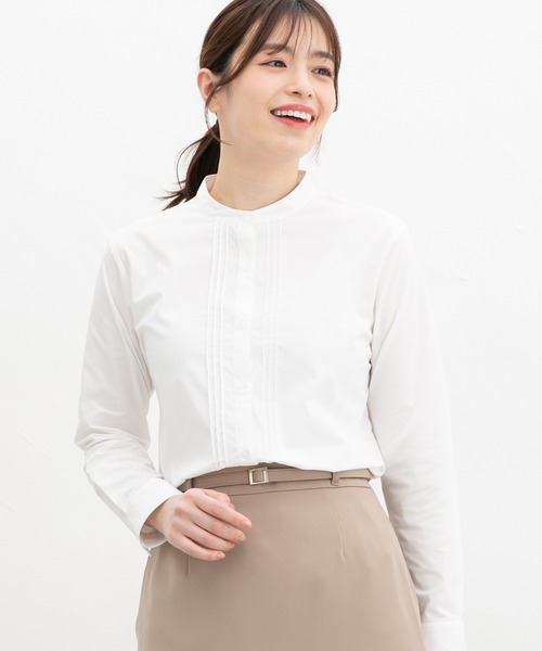 Honeys(ハニーズ)の「【らくらくアイロン】らくらくピンタックシャツ(ビジネスシャツ・レディース・グレイッシュベージュ/ホワイト/ネイビー/グレイッシュブルー/ブラック/ブラウン/グレー/サックスブルー系1/ライトホワイト・L/3L/S/M/LL)」の14枚目の写真