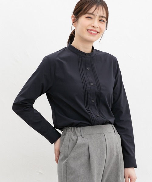 Honeys(ハニーズ)の「【らくらくアイロン】らくらくピンタックシャツ(ビジネスシャツ・レディース・グレイッシュベージュ/ホワイト/ネイビー/グレイッシュブルー/ブラック/ブラウン/グレー/サックスブルー系1/ライトホワイト・L/3L/S/M/LL)」の18枚目の写真