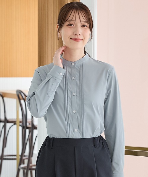 Honeys(ハニーズ)の「【らくらくアイロン】らくらくピンタックシャツ(ビジネスシャツ・レディース・グレイッシュベージュ/ホワイト/ネイビー/グレイッシュブルー/ブラック/ブラウン/グレー/サックスブルー系1/ライトホワイト・L/3L/S/M/LL)」の21枚目の写真