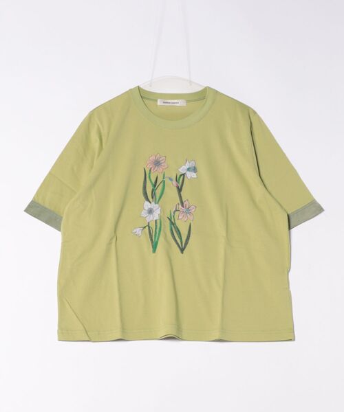 SUPER HAKKA（スーパーハッカ）の「ダファディル刺繍Tシャツ（Tシャツ/カットソー・レディース・ネイビー/オフホワイト/ライトグリーン・FREE）」の3枚目の写真