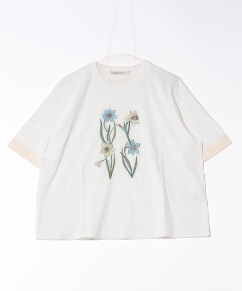 SUPER HAKKA（スーパーハッカ）の「ダファディル刺繍Tシャツ（Tシャツ/カットソー・レディース・ネイビー/オフホワイト/ライトグリーン・FREE）」の4枚目の写真