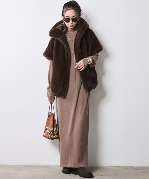 CHIC STYLE(シックスタイル)の「テレコロングワンピース<大きいサイズ有>シックスタイル(ワンピース・レディース・モカ/ブラック・M/L/LL/3L/4L/5L)」の3枚目の写真