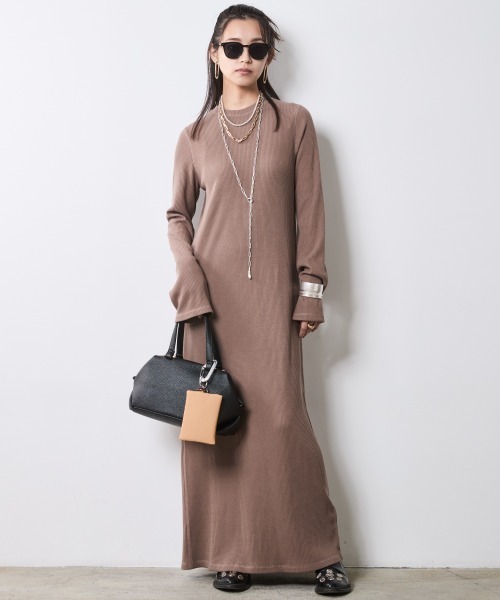 CHIC STYLE(シックスタイル)の「テレコロングワンピース<大きいサイズ有>シックスタイル(ワンピース・レディース・モカ/ブラック・M/L/LL/3L/4L/5L)」の7枚目の写真