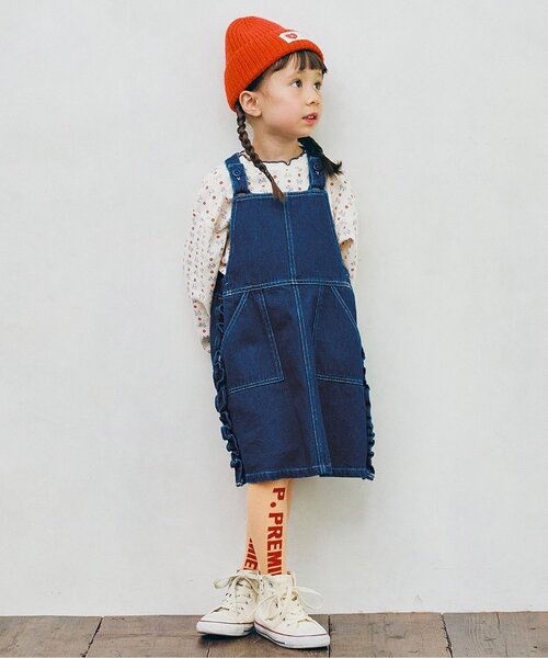 p.premier（ピードットプルミエ）の「【ジュニア対応】サイドフリルデニムジャンスカ（ジャンパースカート・キッズ・ブルー/ブラック・80/90/100/110/120/130/140）」の17枚目の写真