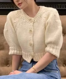 YUGA_YGMC Puff sleeve cropped cardigan