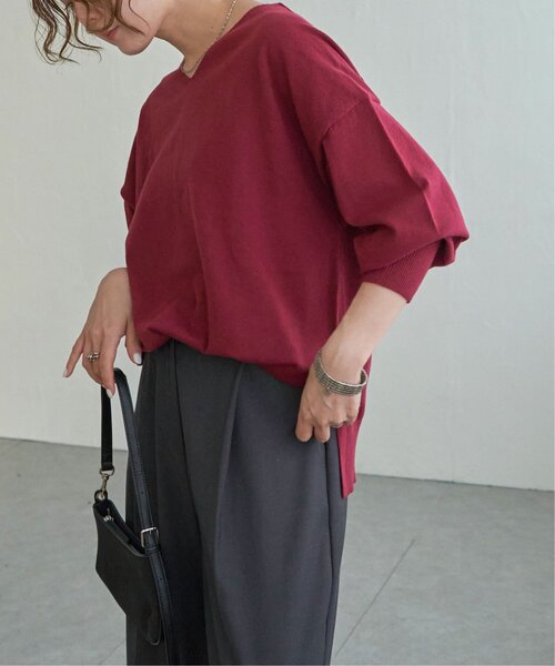 LBC(エルビーシー)の「ソフトタッチアイレットVネックプルオーバー(ニット/セーター・レディース・グレー/ミント/カーキブラウン/ワインレッド・M/L)」の5枚目の写真