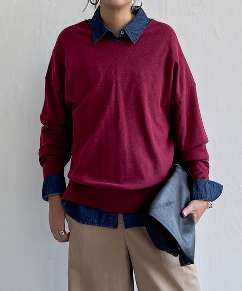 LBC(エルビーシー)の「ソフトタッチアイレットVネックプルオーバー(ニット/セーター・レディース・グレー/ミント/カーキブラウン/ワインレッド・M/L)」の10枚目の写真