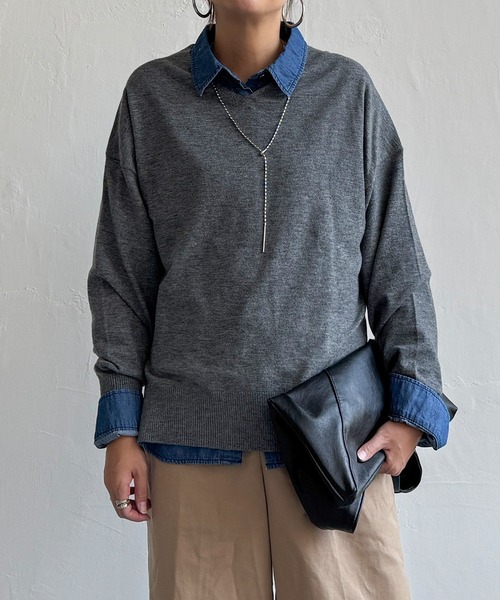 LBC(エルビーシー)の「ソフトタッチアイレットVネックプルオーバー(ニット/セーター・レディース・グレー/ミント/カーキブラウン/ワインレッド・M/L)」の9枚目の写真