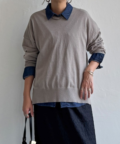 LBC(エルビーシー)の「ソフトタッチアイレットVネックプルオーバー(ニット/セーター・レディース・グレー/ミント/カーキブラウン/ワインレッド・M/L)」の11枚目の写真