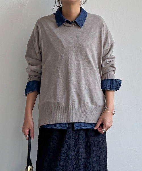 LBC(エルビーシー)の「ソフトタッチアイレットVネックプルオーバー(ニット/セーター・レディース・グレー/ミント/カーキブラウン/ワインレッド・M/L)」の12枚目の写真