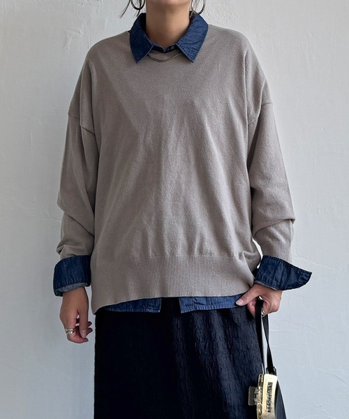 LBC(エルビーシー)の「ソフトタッチアイレットVネックプルオーバー(ニット/セーター・レディース・グレー/ミント/カーキブラウン/ワインレッド・M/L)」の8枚目の写真