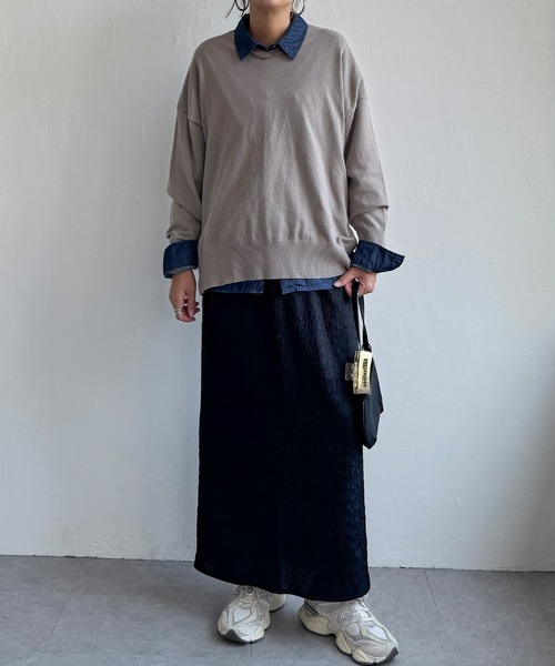 LBC(エルビーシー)の「ソフトタッチアイレットVネックプルオーバー(ニット/セーター・レディース・グレー/ミント/カーキブラウン/ワインレッド・M/L)」の13枚目の写真