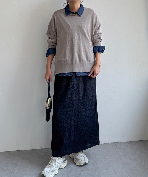 LBC(エルビーシー)の「ソフトタッチアイレットVネックプルオーバー(ニット/セーター・レディース・グレー/ミント/カーキブラウン/ワインレッド・M/L)」の14枚目の写真