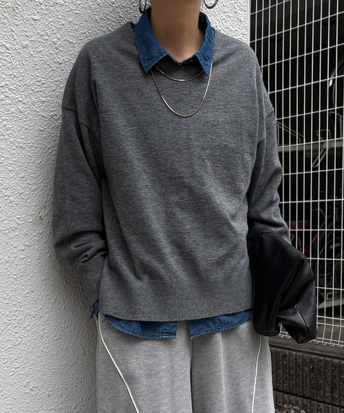 LBC(エルビーシー)の「ソフトタッチアイレットVネックプルオーバー(ニット/セーター・レディース・グレー/ミント/カーキブラウン/ワインレッド・M/L)」の21枚目の写真