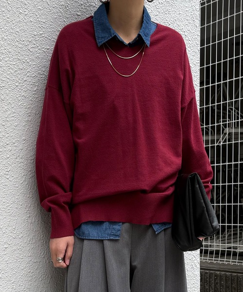 LBC(エルビーシー)の「ソフトタッチアイレットVネックプルオーバー(ニット/セーター・レディース・グレー/ミント/カーキブラウン/ワインレッド・M/L)」の22枚目の写真