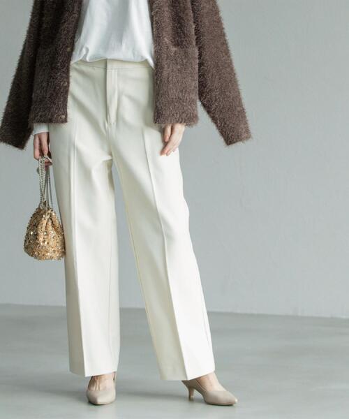 OPAQUE.CLIP（オペークドットクリップ）の「ウォームタッチ ワイドパンツ【洗濯機洗OK/ストレッチ】≪SS～LL≫（その他パンツ・レディース・ブラック系/ブラック/オフホワイト・38/40/36/34/42）」の2枚目の写真