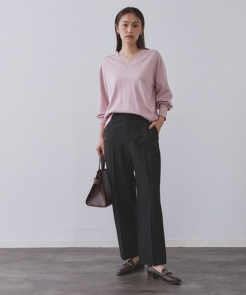 OPAQUE.CLIP（オペークドットクリップ）の「ウォームタッチ ワイドパンツ【洗濯機洗OK/ストレッチ】≪SS～LL≫（その他パンツ・レディース・ブラック系/ブラック/オフホワイト・38/40/36/34/42）」の6枚目の写真