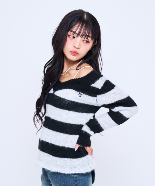 embroidery border knit / EMB ボーダーニット（ニット/セーター