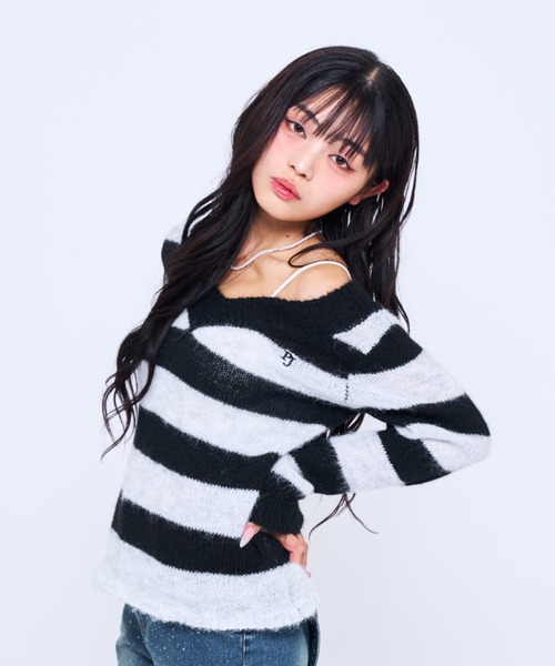 embroidery border knit / EMB ボーダーニット（ニット/セーター
