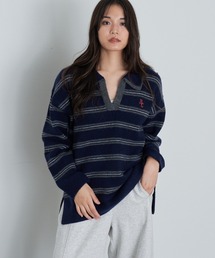 RAY CASSIN | ボーダースキッパーポロ刺繍ニット(ニット/セーター)