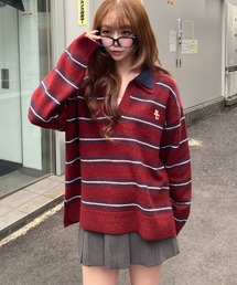 RAY CASSIN（レイカズン）の「【2サイズ展開】ボーダースキッパーポロ刺繍ニット（ニット/セーター）」