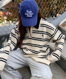 RAY CASSIN | ボーダースキッパーポロ刺繍ニット(ニット/セーター)