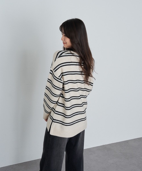 RAY CASSIN（レイカズン）の「【2サイズ展開】ボーダースキッパーポロ刺繍ニット（ニット/セーター・レディース・グレー/アイボリー/ブラウン/ネイビー/ブラウン系その他2/ブルー系その他2/レッド・FREE/S）」の13枚目の写真