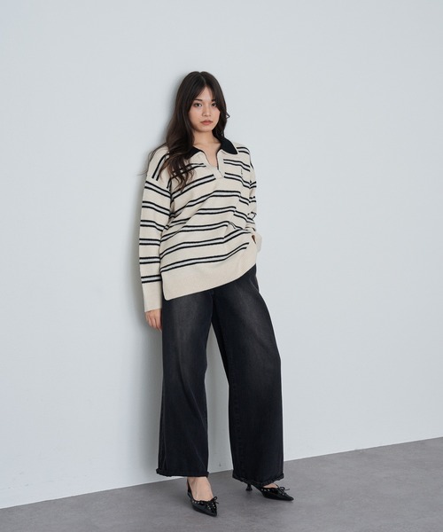 RAY CASSIN（レイカズン）の「【2サイズ展開】ボーダースキッパーポロ刺繍ニット（ニット/セーター・レディース・グレー/アイボリー/ブラウン/ネイビー/ブラウン系その他2/ブルー系その他2/レッド・FREE/S）」の21枚目の写真