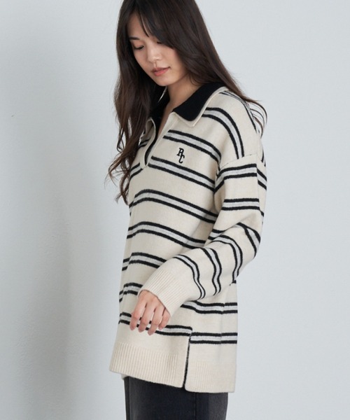 RAY CASSIN（レイカズン）の「【2サイズ展開】ボーダースキッパーポロ刺繍ニット（ニット/セーター・レディース・グレー/アイボリー/ブラウン/ネイビー/ブラウン系その他2/ブルー系その他2/レッド・FREE/S）」の10枚目の写真