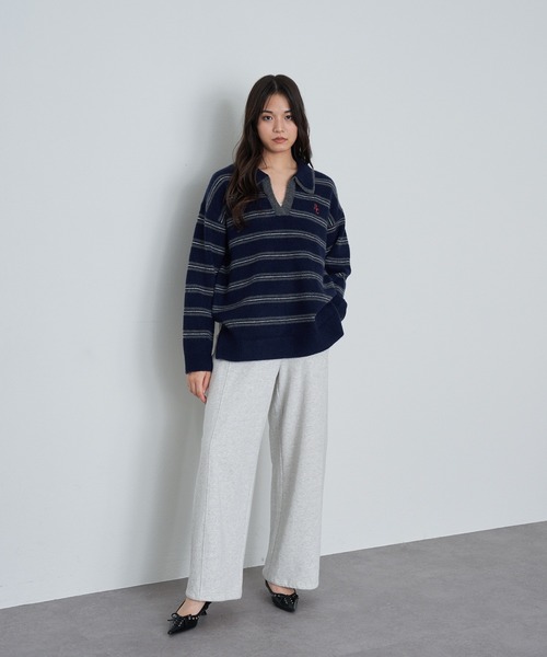 RAY CASSIN（レイカズン）の「【2サイズ展開】ボーダースキッパーポロ刺繍ニット（ニット/セーター・レディース・グレー/アイボリー/ブラウン/ネイビー/ブラウン系その他2/ブルー系その他2/レッド・FREE/S）」の16枚目の写真