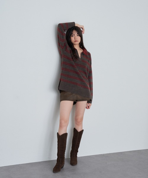 RAY CASSIN（レイカズン）の「【2サイズ展開】ボーダースキッパーポロ刺繍ニット（ニット/セーター・レディース・グレー/アイボリー/ブラウン/ネイビー/ブラウン系その他2/ブルー系その他2/レッド・FREE/S）」の20枚目の写真