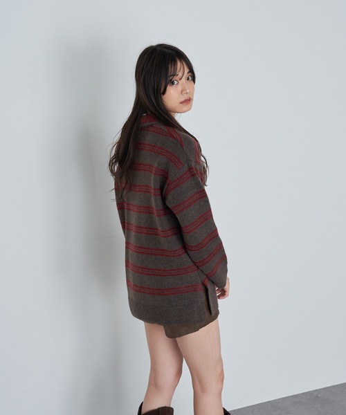 RAY CASSIN（レイカズン）の「【2サイズ展開】ボーダースキッパーポロ刺繍ニット（ニット/セーター・レディース・グレー/アイボリー/ブラウン/ネイビー/ブラウン系その他2/ブルー系その他2/レッド・FREE/S）」の17枚目の写真