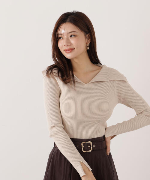 PROPORTION BODY DRESSING(プロポーションボディドレッシング)の「オープンカラーリブニット / 1215270015(ニット/セーター・レディース・ピンク/パープル/ベージュ・FREE)」の5枚目の写真