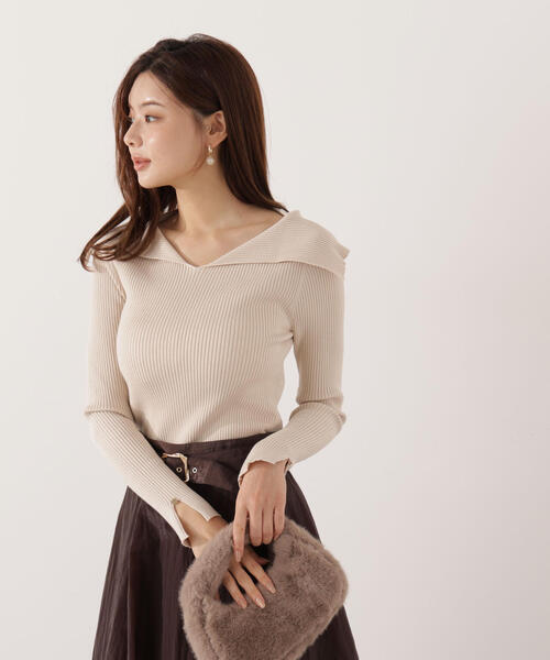 PROPORTION BODY DRESSING(プロポーションボディドレッシング)の「オープンカラーリブニット / 1215270015(ニット/セーター・レディース・ピンク/パープル/ベージュ・FREE)」の6枚目の写真