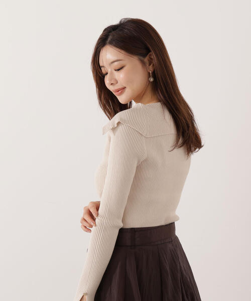 PROPORTION BODY DRESSING(プロポーションボディドレッシング)の「オープンカラーリブニット / 1215270015(ニット/セーター・レディース・ピンク/パープル/ベージュ・FREE)」の8枚目の写真