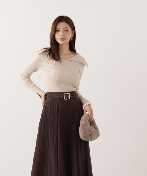PROPORTION BODY DRESSING(プロポーションボディドレッシング)の「オープンカラーリブニット / 1215270015(ニット/セーター・レディース・ピンク/パープル/ベージュ・FREE)」の9枚目の写真