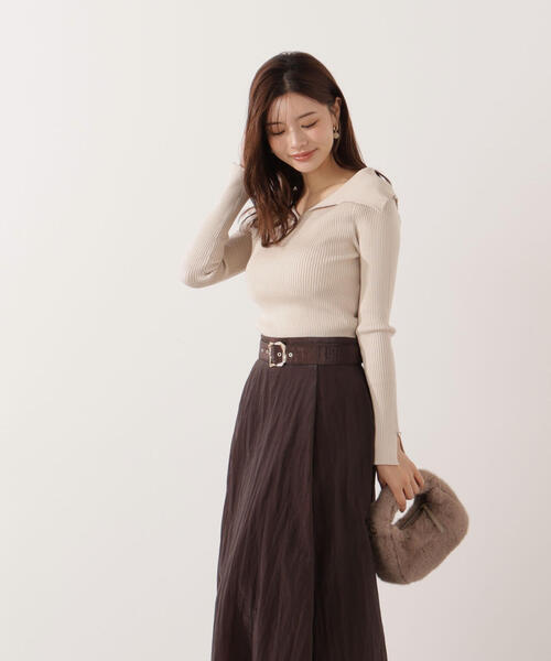 PROPORTION BODY DRESSING(プロポーションボディドレッシング)の「オープンカラーリブニット / 1215270015(ニット/セーター・レディース・ピンク/パープル/ベージュ・FREE)」の10枚目の写真
