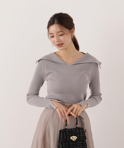 PROPORTION BODY DRESSING(プロポーションボディドレッシング)の「オープンカラーリブニット / 1215270015(ニット/セーター・レディース・ピンク/パープル/ベージュ・FREE)」の15枚目の写真